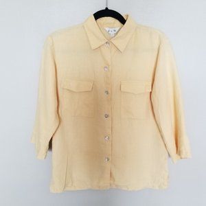 J&W Yellow Linen Short Sleeve Button Down Shirt